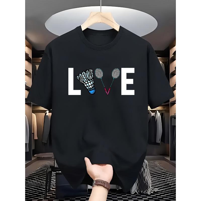 

Summer New Fashion Street Casual Charm Badminton Print Comfortable Soft Round Neck T-Shirt 4XL чорний
