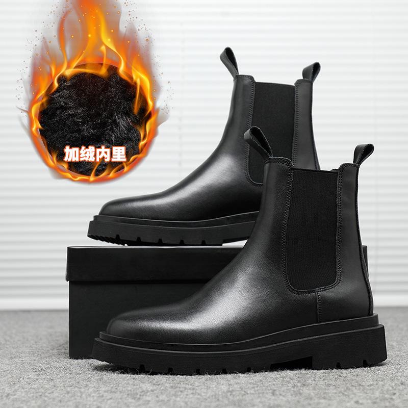 Chelsea boots men's high-top winter British men's shoes versatile Martin boots velvet thermal cotton shoes snow boots WF2013