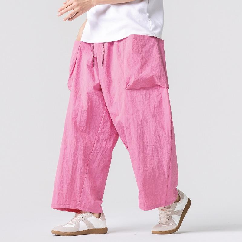 Retro Men's Wide Leg Pants Summer Plus Size Solid Color Pants