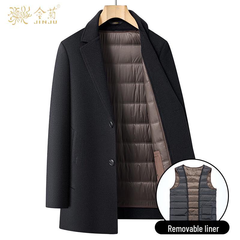 Men's Wool-Blend Mid-Length Coat with Removable Down Liner