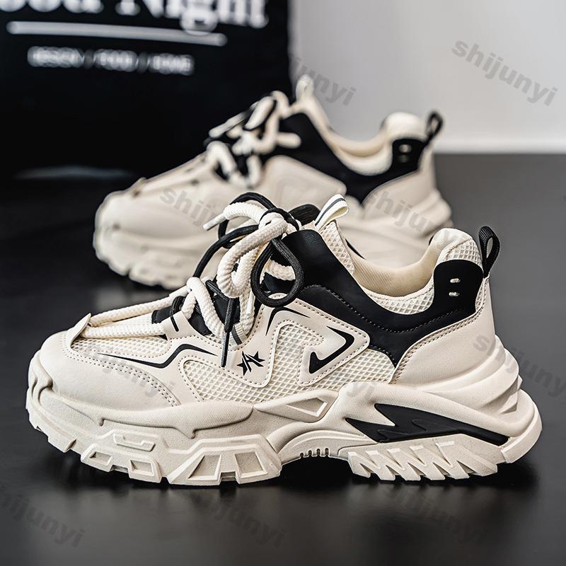 Fashion Men Shoes 2025 Spring Autumn New Breathable Mesh Non Slip Platform Sneakers Comfort Height Increase Lace-up Casual Running Shoes