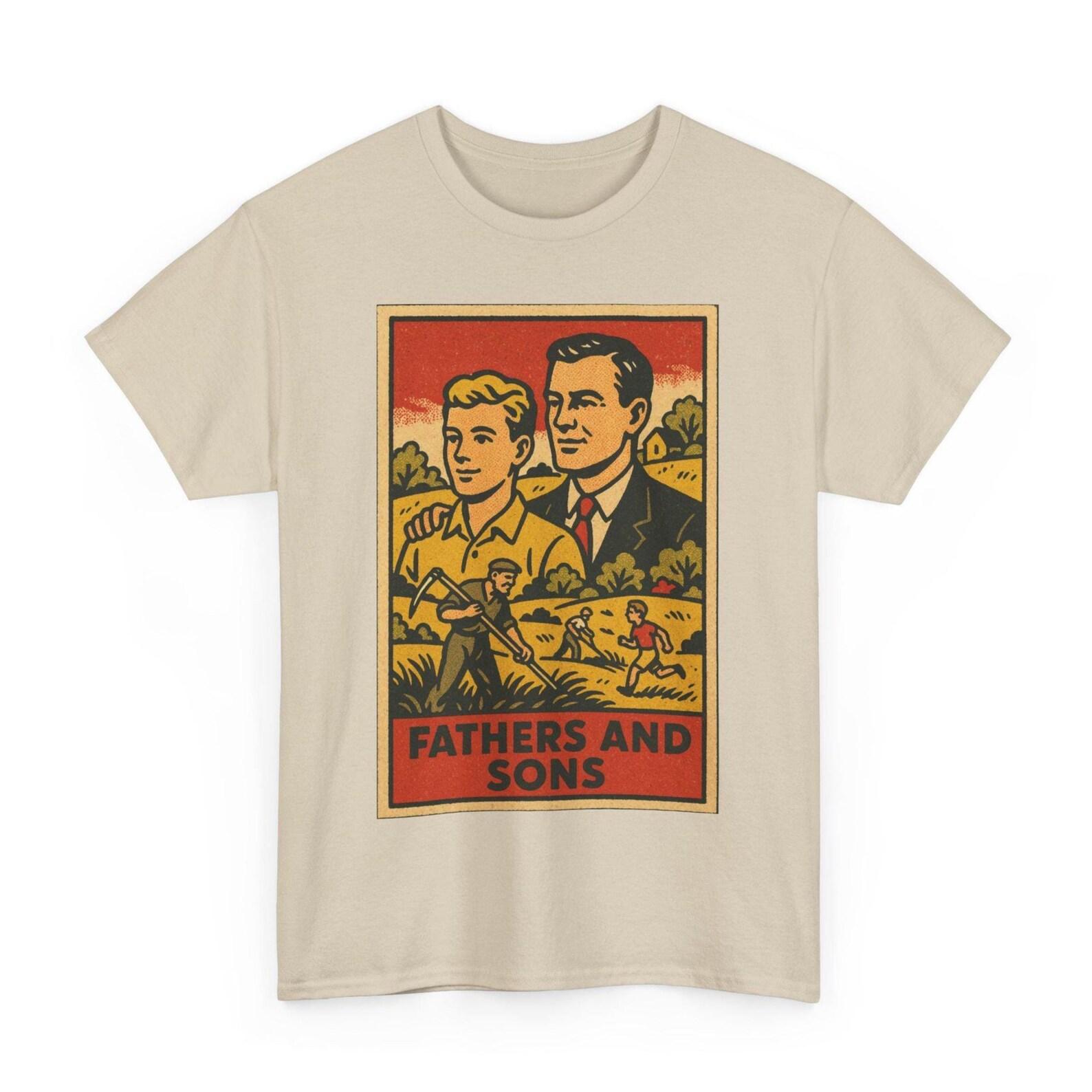 Fathers and Sons Turgenev Retro Comic T Shirt Unisex | Vintage Russian Lit Graphic Tee | Bold Generational Conflict Style Classic S