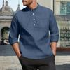 Men's Casual  3/4-Sleeve Shirt - Stand Collar Loose-Fit Breathable Solid Color With Pocket