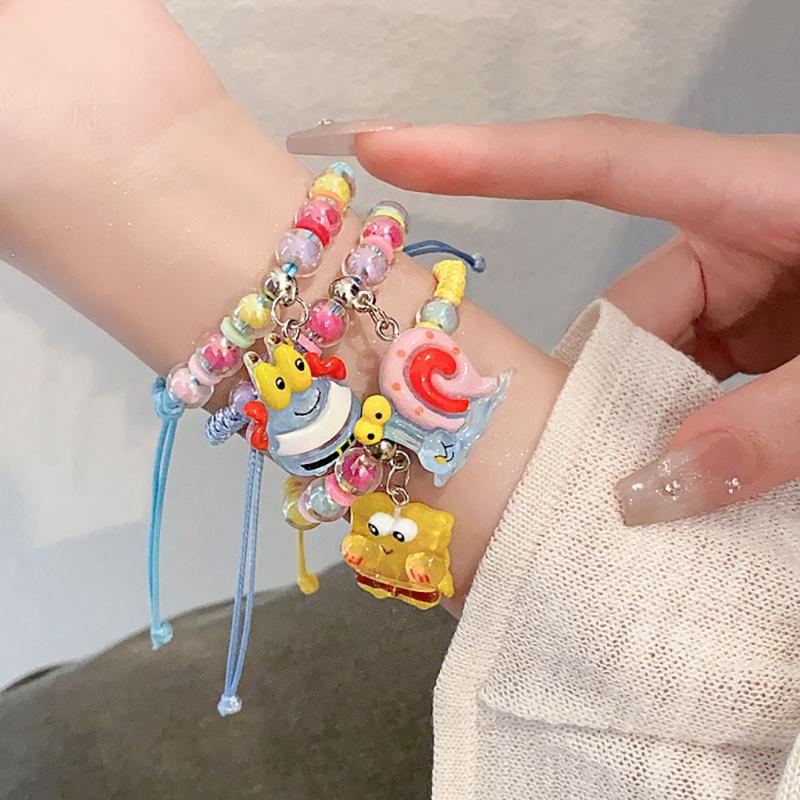 Adjustable Acrylic Cartoon Character Pendant Bracelet Braided Rope Bracelet Jewelry Friendship Bracelets for Girls Women