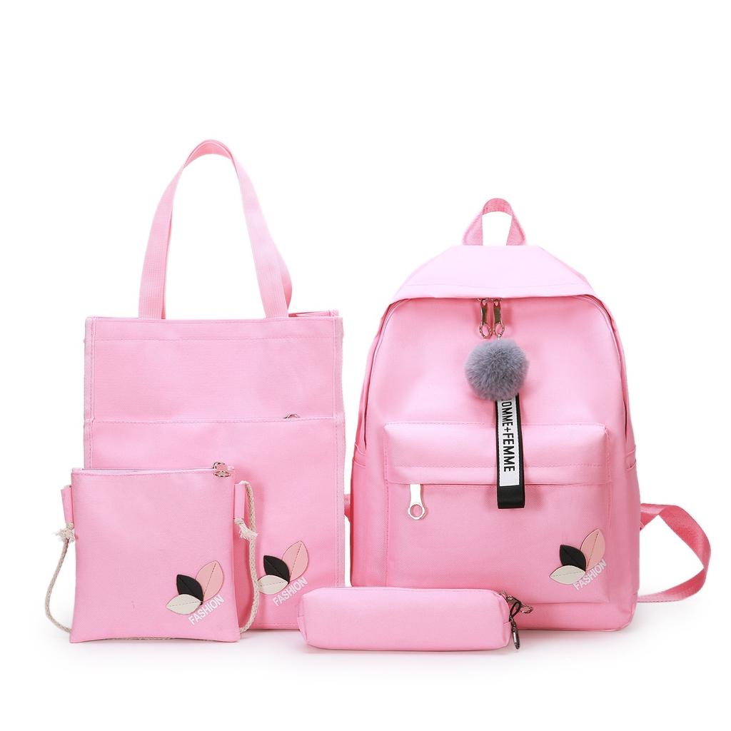 Buy 4pcs/set School Student Shoulder Bag Fashion Canvas Schoolbag Simple Handbag Backpack Pencil