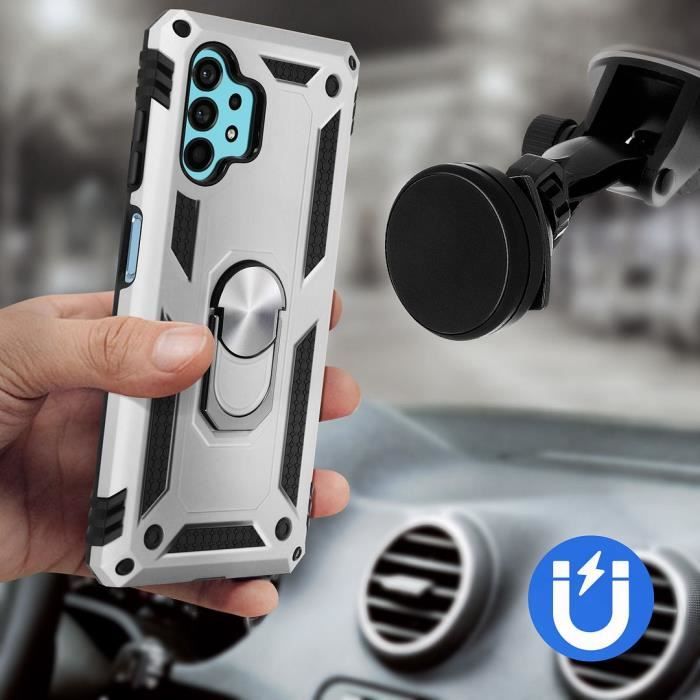 Coque de protection rigide avec anneau support pour Samsung Galaxy A32 5G - PROSHOP - Argenté