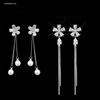 S925 Silver Five-Petal Cubic Zirconia Flower & Pearl Butterfly Tassel Earrings for Women