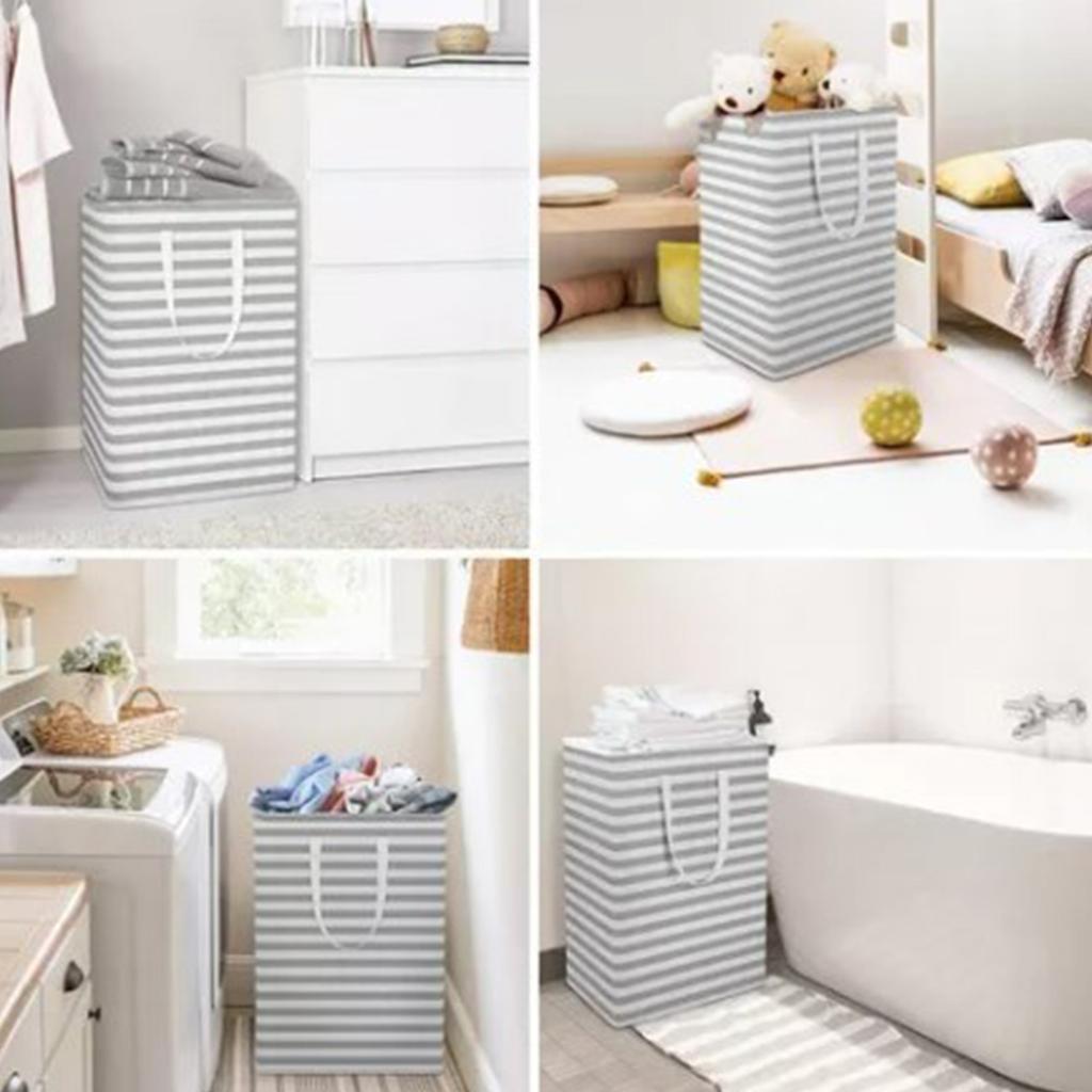 2PCS Laundry Basket Reinforced Long Handle Precise Stitching Foldable Cloth Canvas Baskets for Home