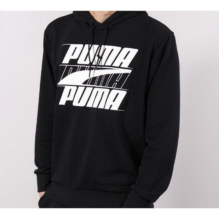 PUMA Letter Logo Print Hoodie Pullover Long Sleeve Sweatshirt Men Tops Black 844141-01