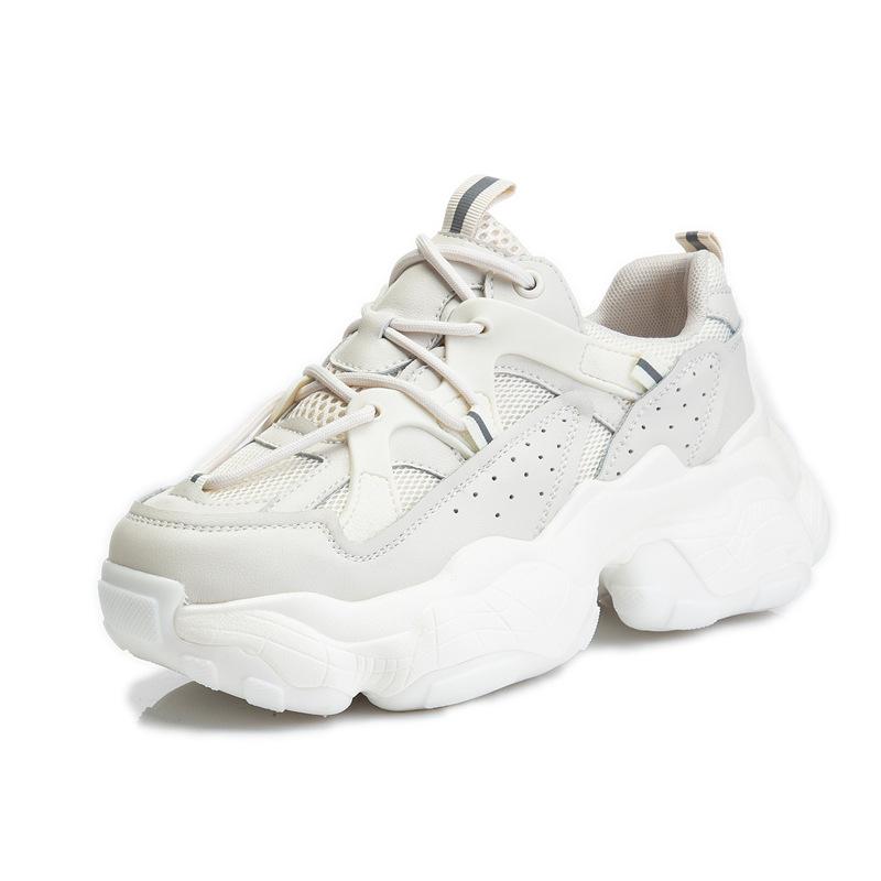 Sneakers Women's Spring 2025 New Casual Running Breathable Leather Women's Shoes Heightened Platform Dad Shoes