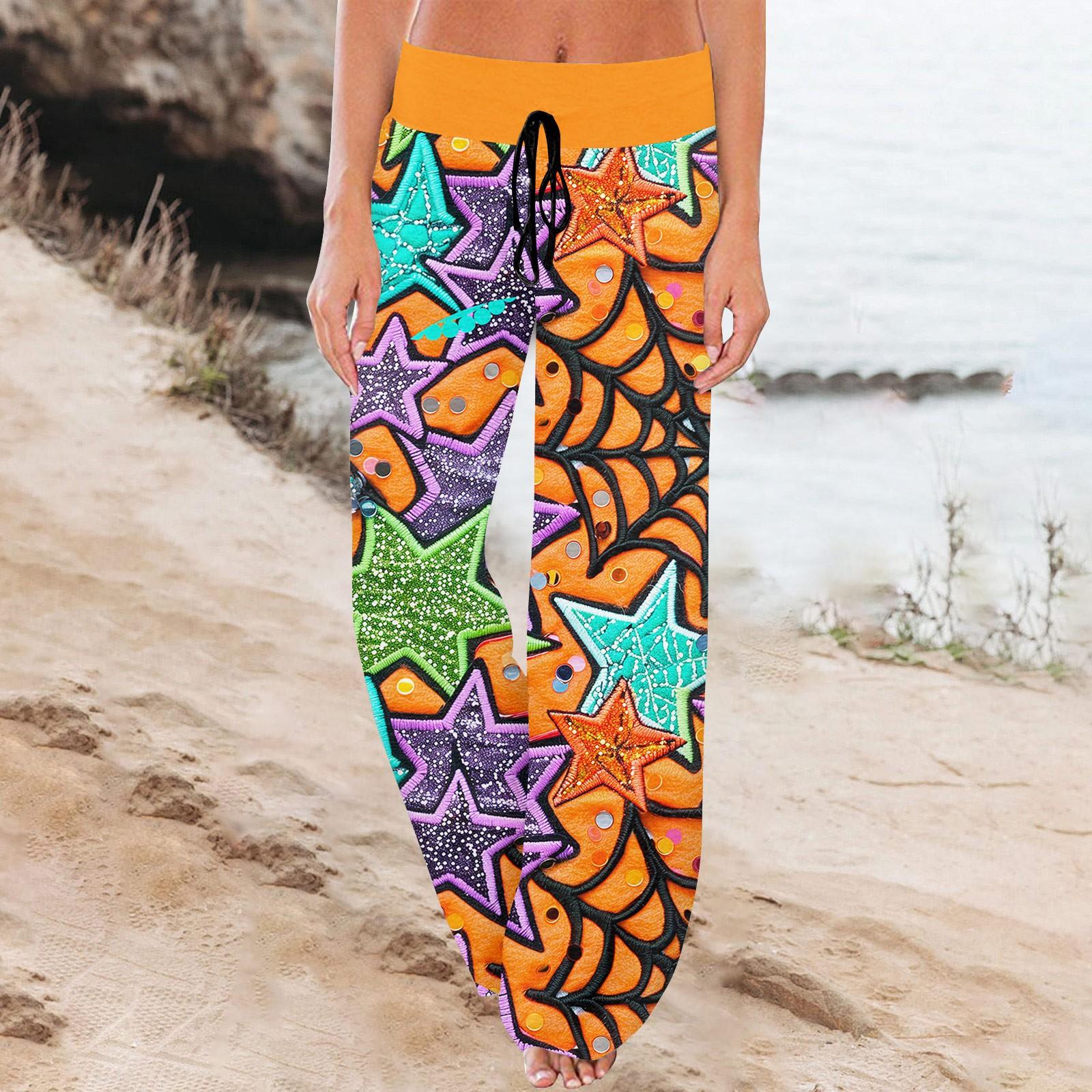 

Женские спортивные брюки, спальные брюки, напечатанные широкие брюки на шнурке, повседневные брюки с карманами M оранжевый