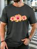 Unisex Short Sleeve T Shirt Hibiscus Flower Graphic Tee Tropical Floral Print Tops Summer Soft Cotton Casual Street For Adult Male