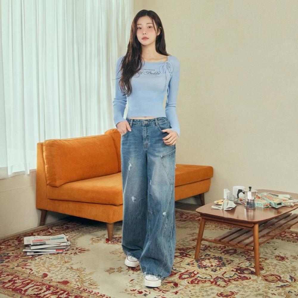 Egoist Asymmetric Lace Up Boatneck Knit Pullover  Es2kl362 