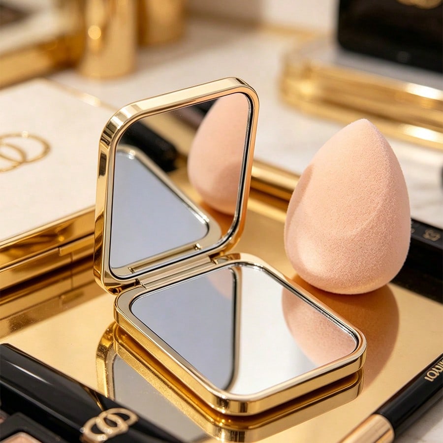 MIU MIU Miroir Compact Bordure Noir Doré Mini Double Face Portable de Poche Miroir de Maquillage pour Femmes Voyage Quotidien