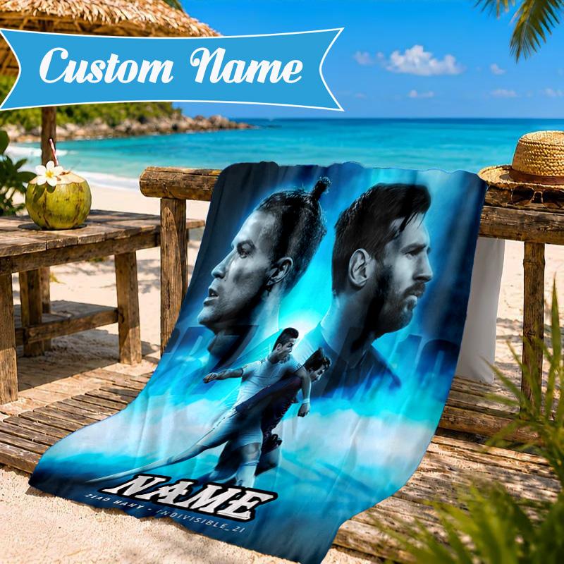 Custom Name Messi's Fiery Legacy Beach Towel Microfiber Beach Towel, Lightweight and Quick-Dry, for Summer Travel, Swimming Pool Gift