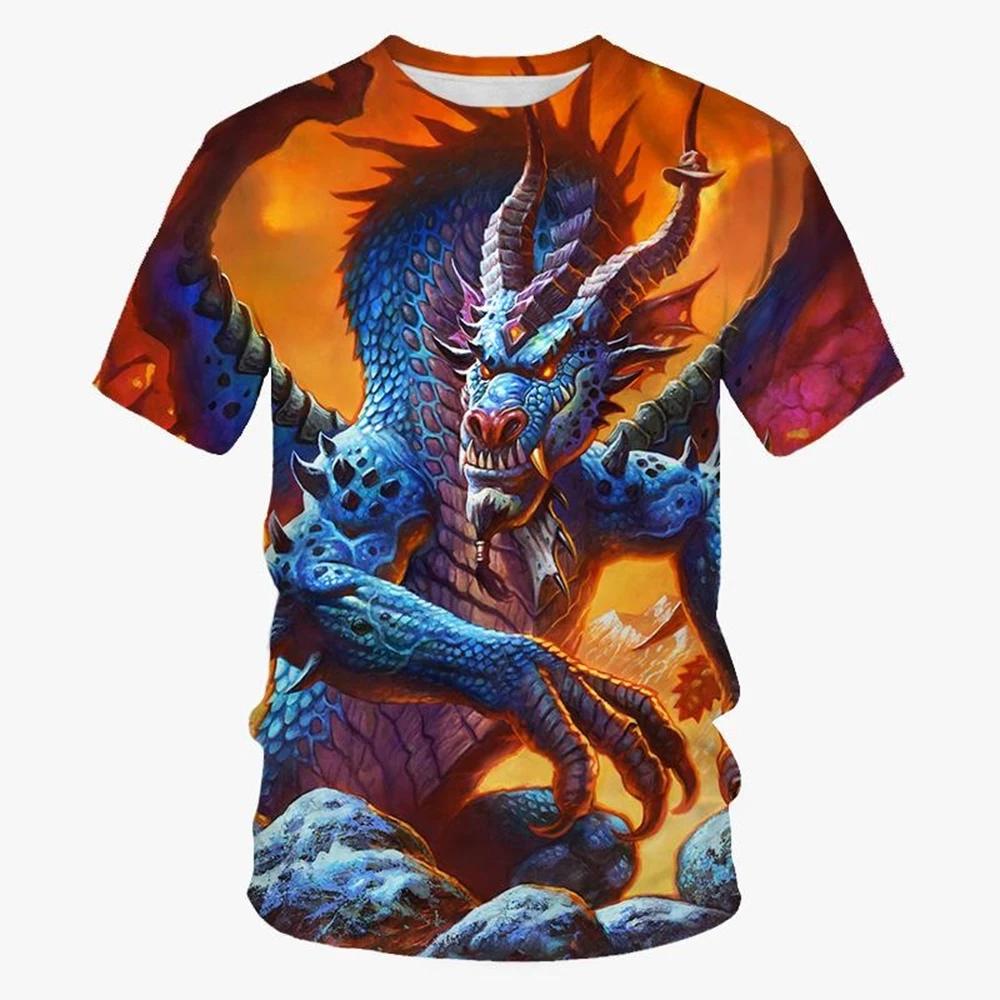 Summer New Cool 3d Dragon Printed Fashion Men's Round Neck Short Sleeve  Funny