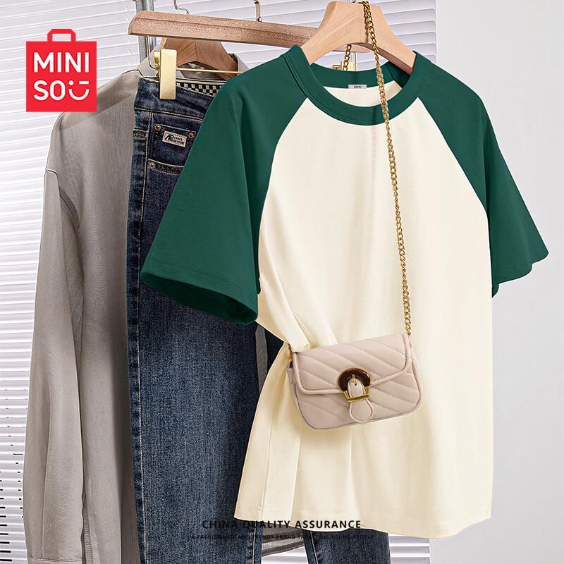 MINISO Women s Raglan Contrast Short Sleeve T-Shirt XL