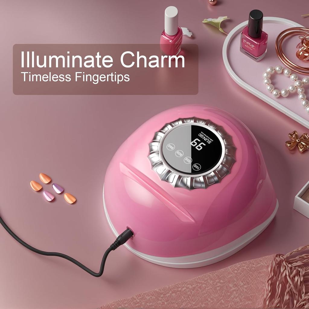 Rosa UV-LED-Nagellampe mit Touchscreen, 4 Timer-Einstellungen, Abnehmbare Basis, Duale Lichtperlen – Schnelles Gel-Aushärten zu Hause