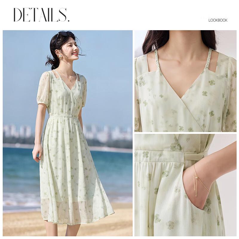 Elegant Floral Hollow-Out Twist Knit Chiffon Midi Dress