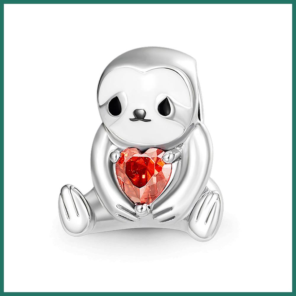 S925 Silver 3D Sloth Hugging Heart Bead Bracelet DIY Craft Kit Lovely Animal Theme Handmade Jewelry Accessories