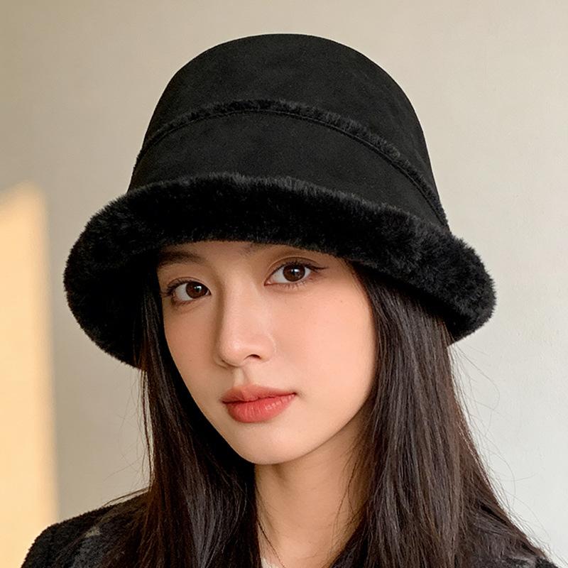

New double-sided bucket hat for women s Northeast cold-proof fleece thickened ear protection hat M（56-58cm） чорний