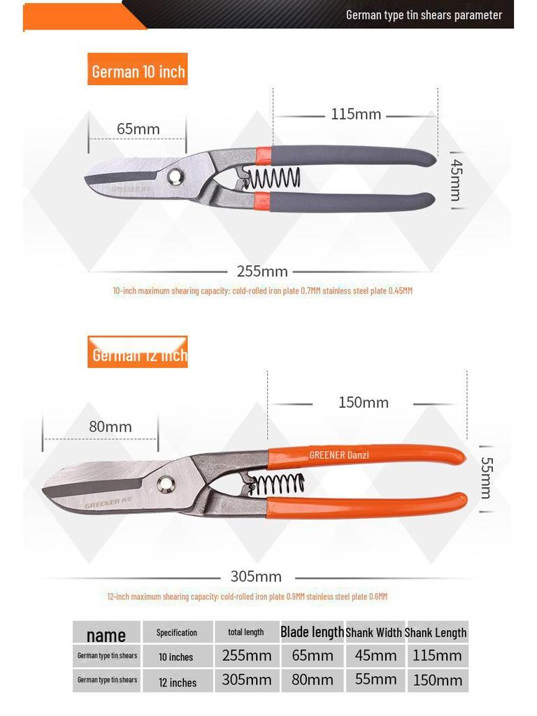 Green Forest Metal Cutting Scissors: Steel, Tin, Iron, German-American Design