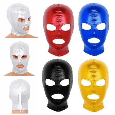 Unisex Latex Shiny Metallic Open Mouth Atmungsaktive Kapuze Gesichtsmaske Kopfbedeckung Cosplay Kostüm