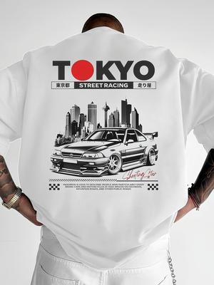 Sommer Tokyo Street Racing Print 100% Baumwolle Trendige Persönlichkeit Herren Damen T-Shirt Täglich Outdoor Sport Party Lässig Kurzarm