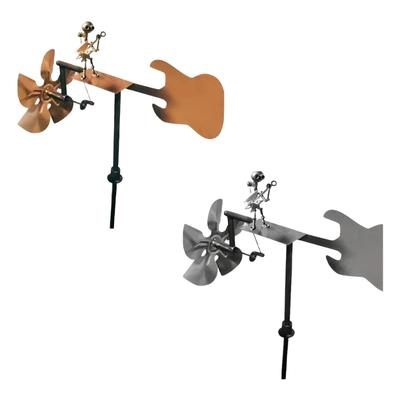 Rock Music Themed Rocker Windmill Sculpture Metal Bassist Statue For Yard Garden And Outdoor Space Decors