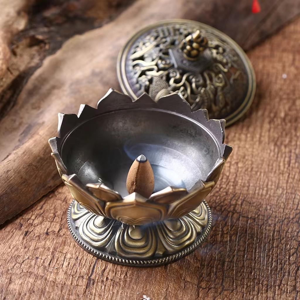 Lotus Flower Incense Burner Buddhism Buddha Holder Brass Sandalwood Censer Incense Metal Craft Home Decoration