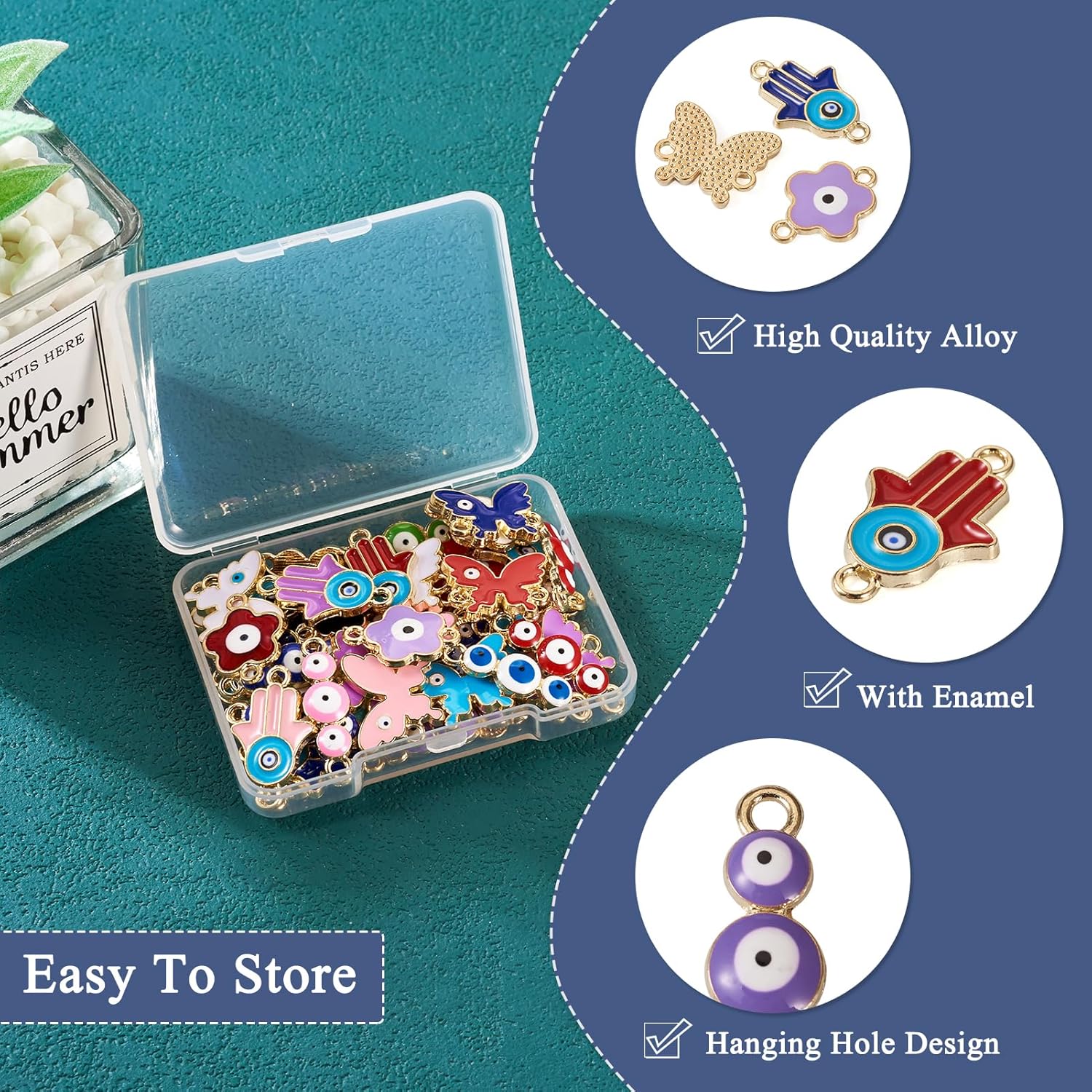 

PandaHall 48 шт. Эмалевые подвески-коннекторы сглаз с 2 отверстиями, подвески-линки сглаз, в ассортименте: цветок, рука Хамса, бабочка, коннекторы для ожерелья