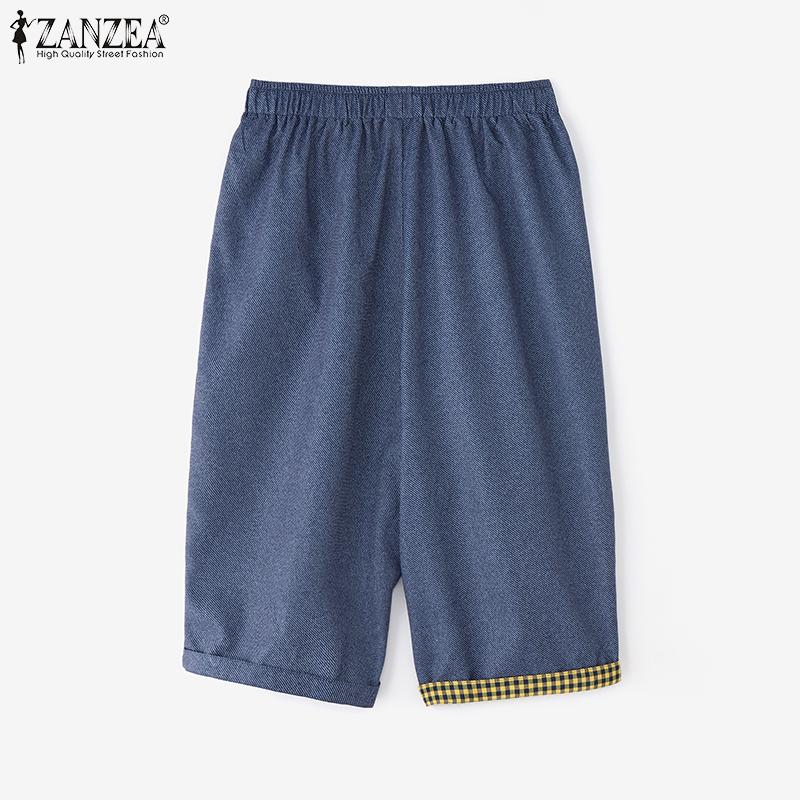 ZANZEA Women Casual Elastic Waist Summer Print Capri Pants