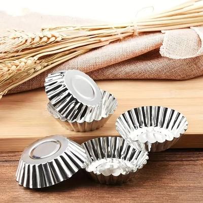 10Pcs Reusable Non-stick Egg Tart Mold Aluminum Alloy Flower Shape Cupcake Mold Pudding Mold Muffin Baking Cup Kitchen Tools