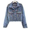 Europäische Station 2026 Frühling Nieten & Diamanten Ausgefranster Rand Damen Jeansjacke