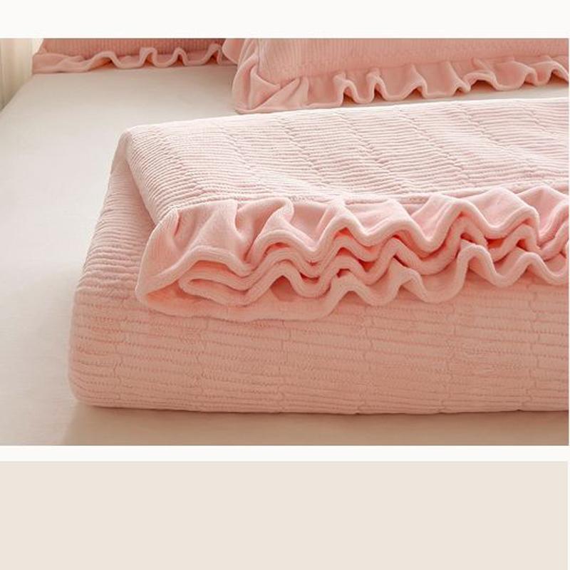 Milchfleece Lila Bettbezug Laminierte Baumwolle Einteiliges Rutschfestes Spannbettlaken Decke Doppel Kristallfleece Tagesdecke