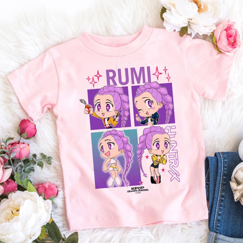 2025 Summer Kpop Demon Hunters T Shirt Kids Cartoon Anime Meme Print Clothes Round Neck Basic Grils Tops Casual Shirts Gift