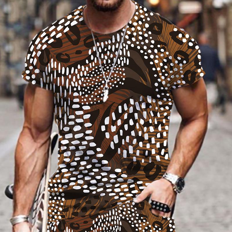Летняя футболка с круглым вырезом, 3D-принтом леопарда, персонализированным принтом абстрактных геометрических узоров, модная повседневная мужская футболка с коротким рукавом 6XL