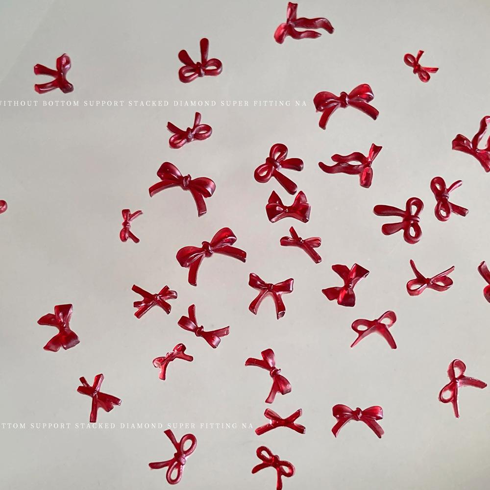 Wine Red Bow Nail Accessories Popular Online Items Solid Color Three-dimensional Hollow Tie Cartoon Resin