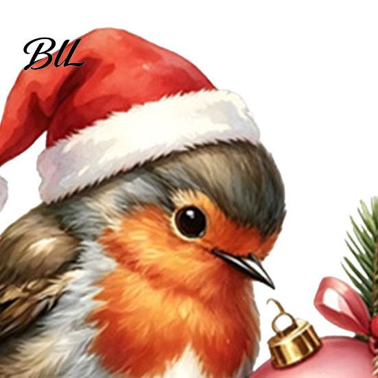 Easy Apply Window Clings Christmas Bird Cling, Static Sticker with Santa Hat And Bauble, Removable Glass Stickers Waterproof UV-Resistant Decal