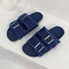 Fashion Fabric Roman Slippers Summer New Round Toe Metal Buckle Soft Sole Non-slip Wear-resistant Plus Size Flats