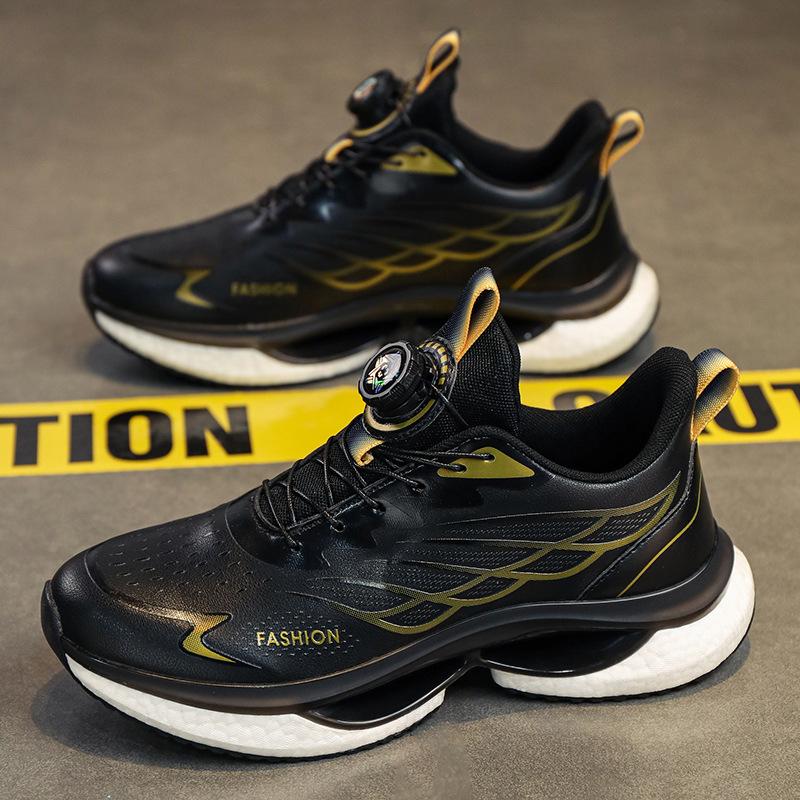 New rotating buckle men's shoes women's shoes couple trendy shoes are really explosive leather surface selection button running shoes casual