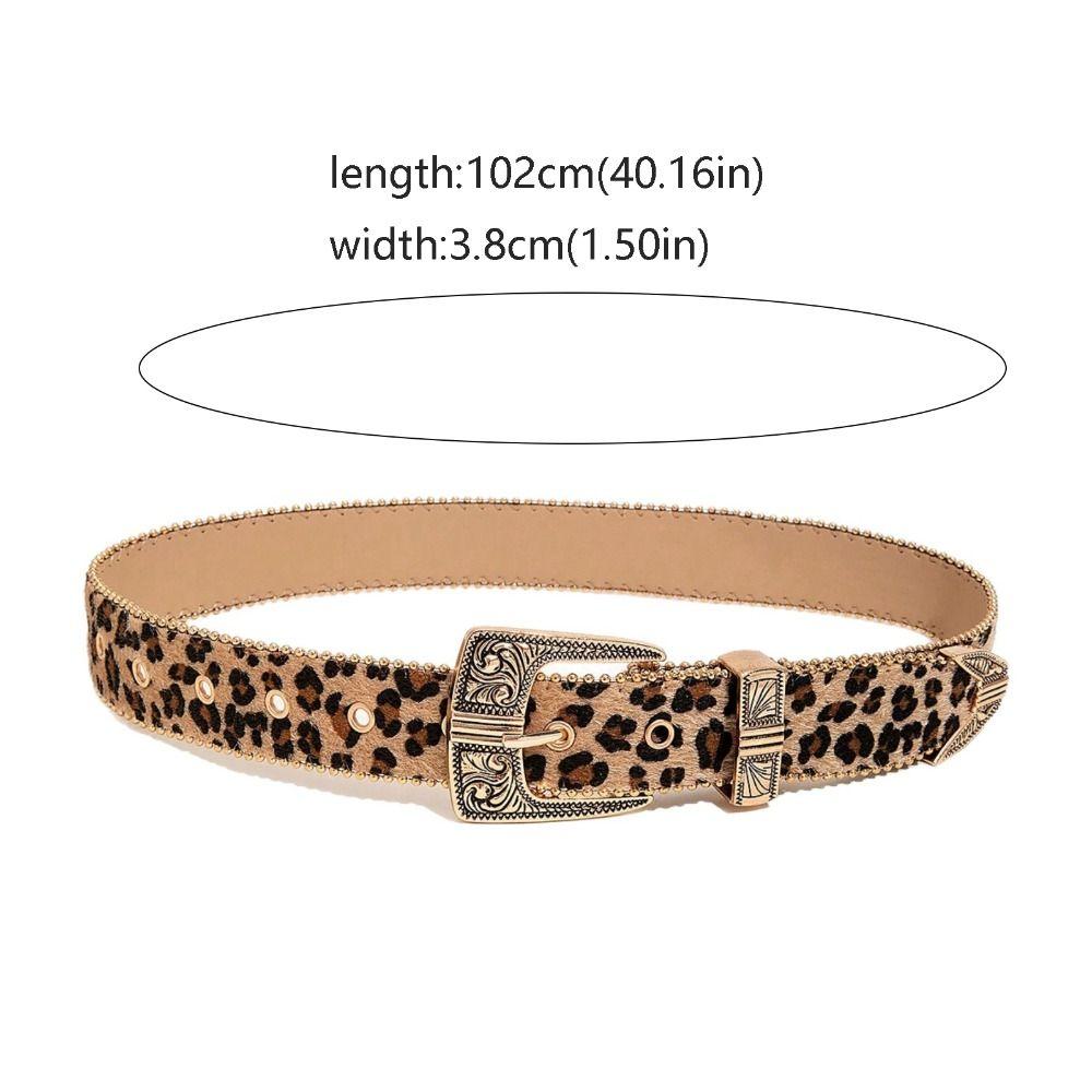 Gothic Y2K Leopard Print Belt PU Personality Carved Buckle Belt Jeans Decoration Vintage Suede Waistband Spicy Girl