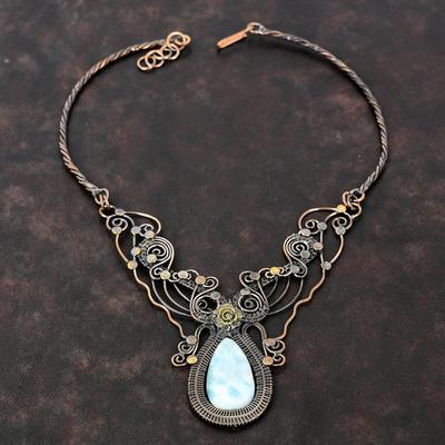 Larimar Necklace Copper Wire Wrapped Gemstone Jewelry Adjustable Necklace Copper Wire Wrap Necklace Handmade Amazing Jewelry Engagement Gift