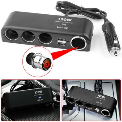 4'ü 1 Arada Araç Şarj Cihazı Adaptörü Çakmaklık Çoklu Soket Puro Jakı Bölücü Çift USB Güç