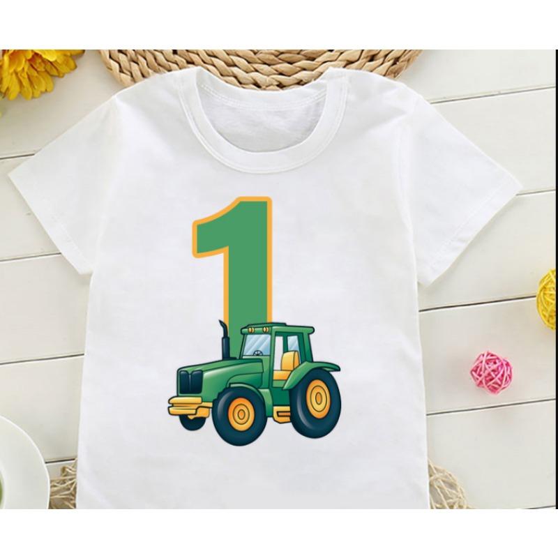 Cute Farmer Tractor 1-8 Years Old Happy Birthday T Shirt Kids Birthday Party Gift Children Funny Present T Shirt Tops