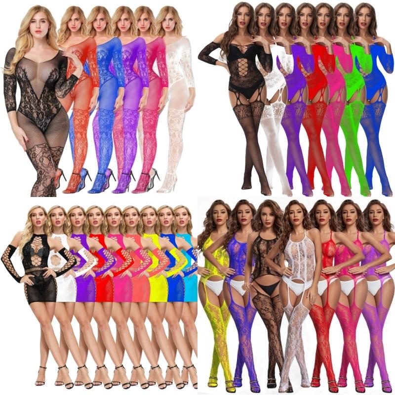 Porno con apertura sul cavallo Orsacchiotti Body Lingerie Costume sessuale Calze a rete Lingerie sexy per le donne Maglia elasticizzata Calze esotiche per il corpo Biancheria intima