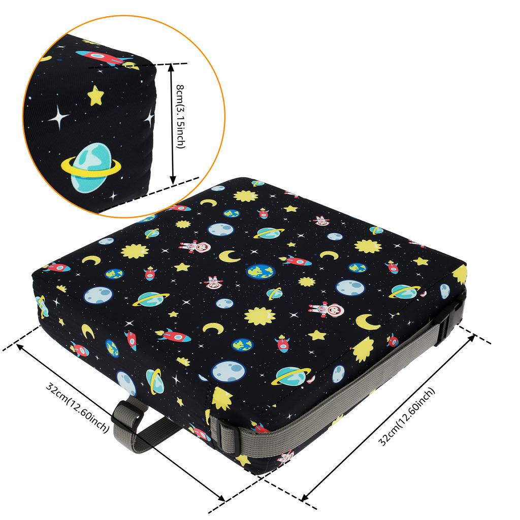 Antypoślizgowe podwyższenie dla dzieci, podwyższenie do stołu jadalnego z regulowanym pasem bezpieczeństwa i paskiem mocującym, kreskówkowa poduszka podwyższająca