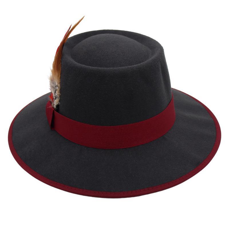Internet Celebrity Feather Decoration Foreign Style Top Hat Dome Jazz Hat Men And Women Tibetan Felt Hat Imitation Wool Hat Ethnic Style