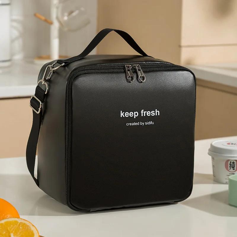 Portable Waterproof Lunch Bags PU Leather Food Picnic Lunch Box Insulated Women Cooler Bags Ice Pack Drink Carrier Thermal Bag