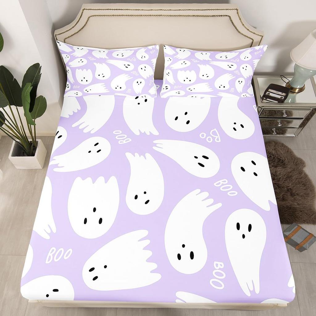 Halloween Ghost Pattern Mattress Three-Piece Digital Printing Mattress Bedding Set Adult Children